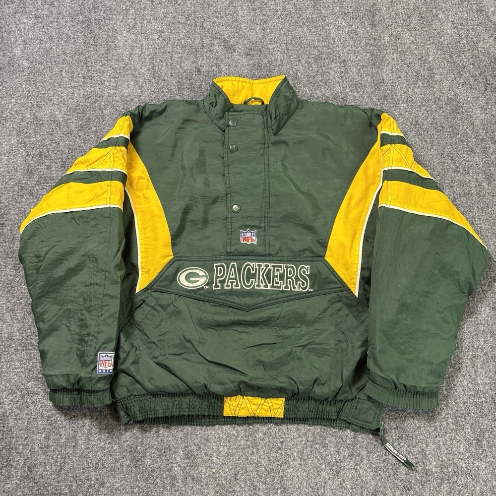 Vintage 90s Starter Pro Line Green Bay Packers NFL Jacket Large Green Half Zip
